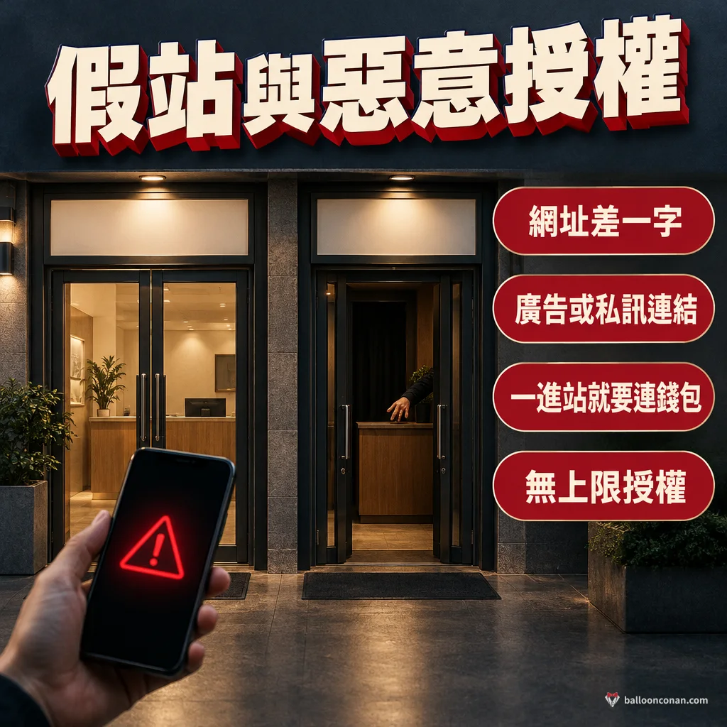鏈上工具假站與惡意授權的辨識警示圖