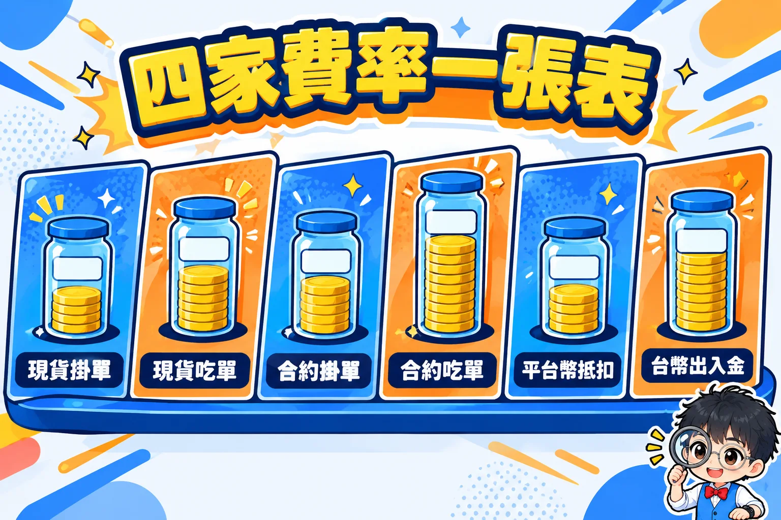 四家交易所現貨與合約手續費比較示意圖