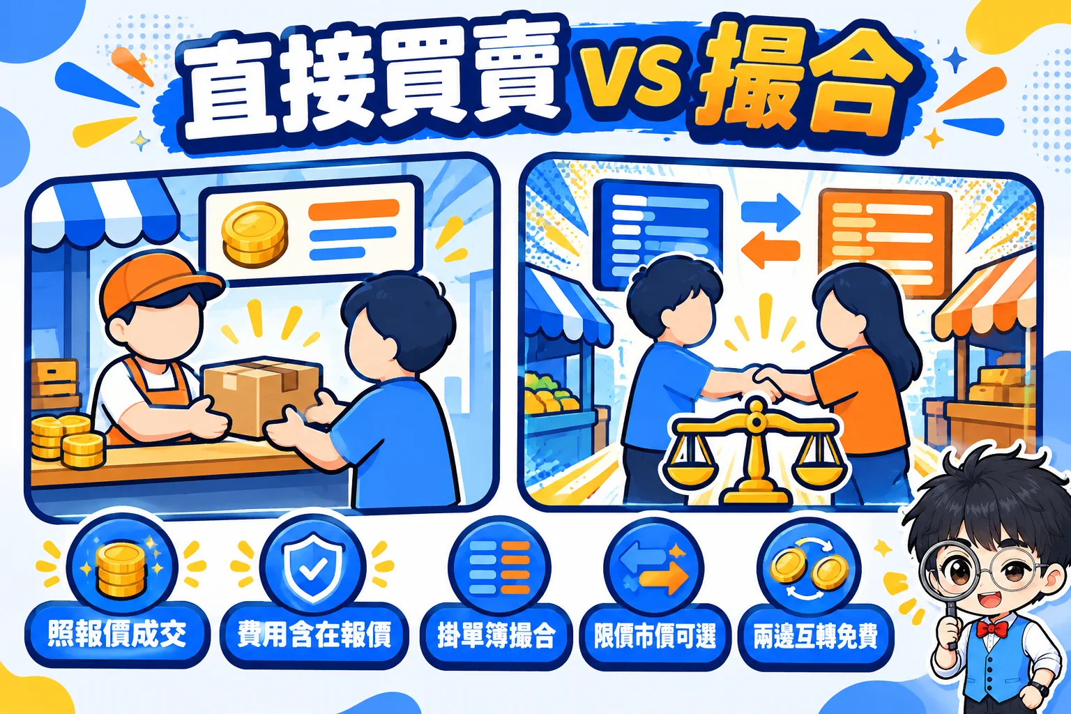 直接向平台買賣與撮合交易所的差異對照圖