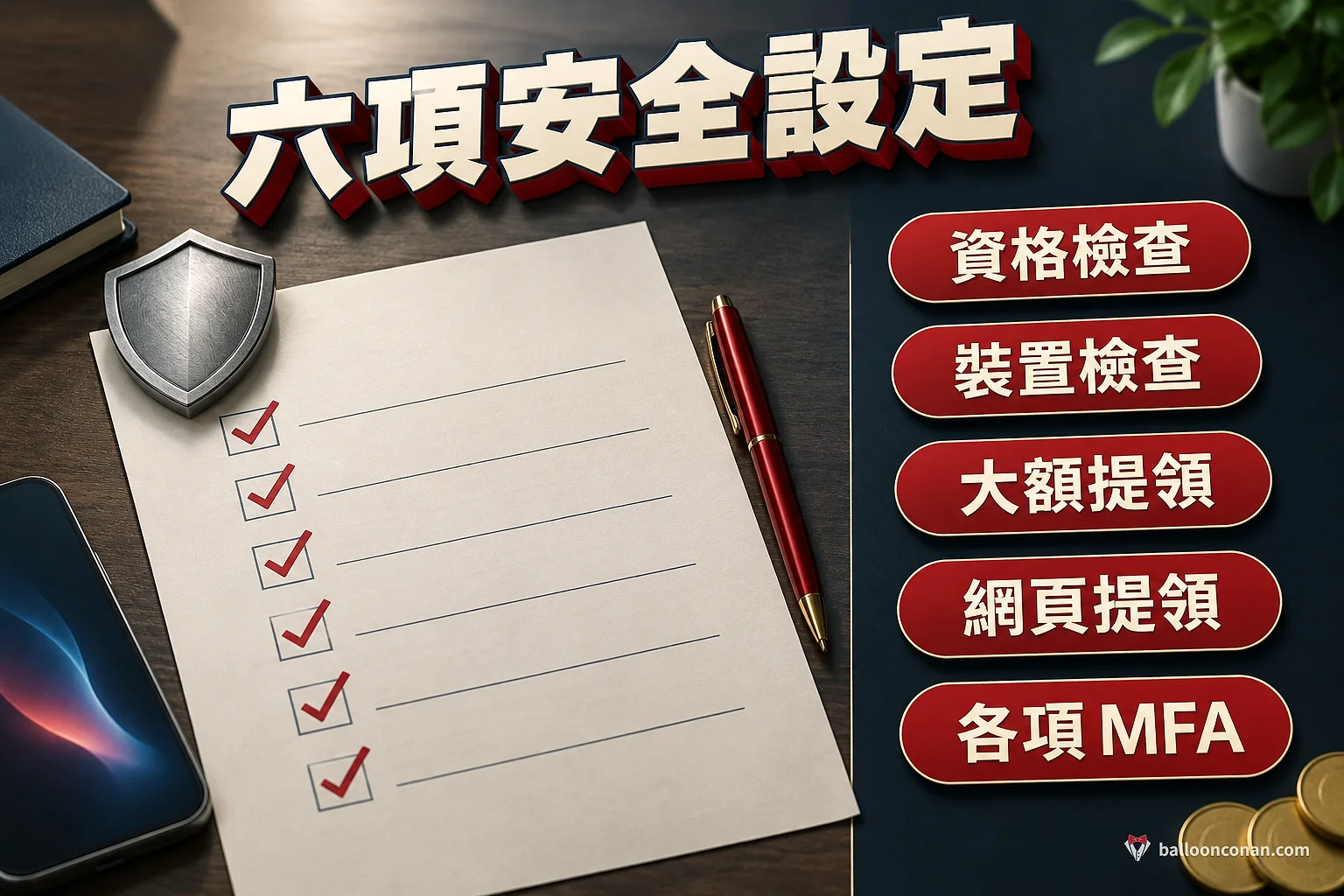 啟用安心盾前要完成的六項安全設定清單