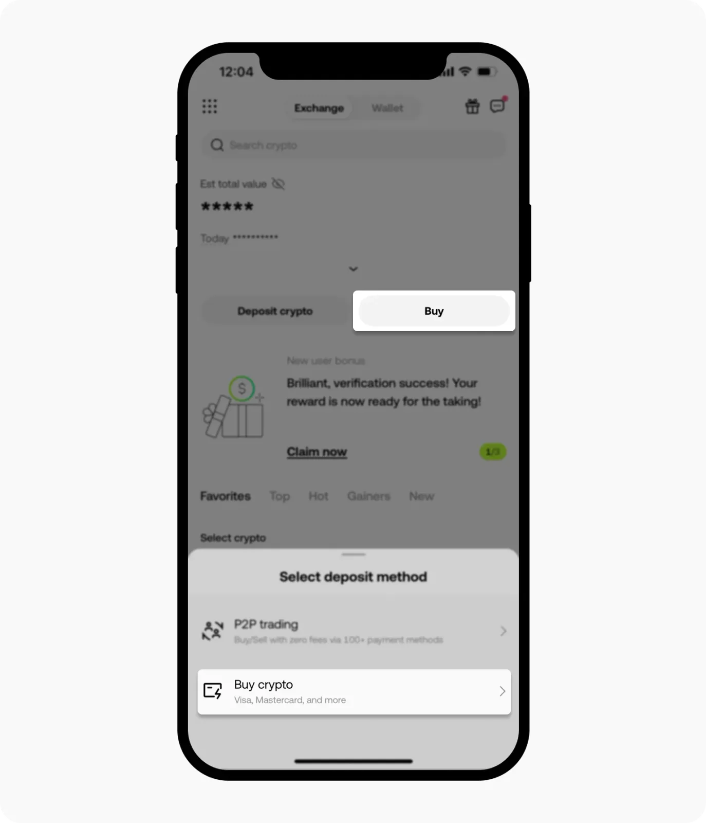 OKX App 首頁點買幣後，選 Buy crypto 進入刷 Visa／Mastercard 買幣