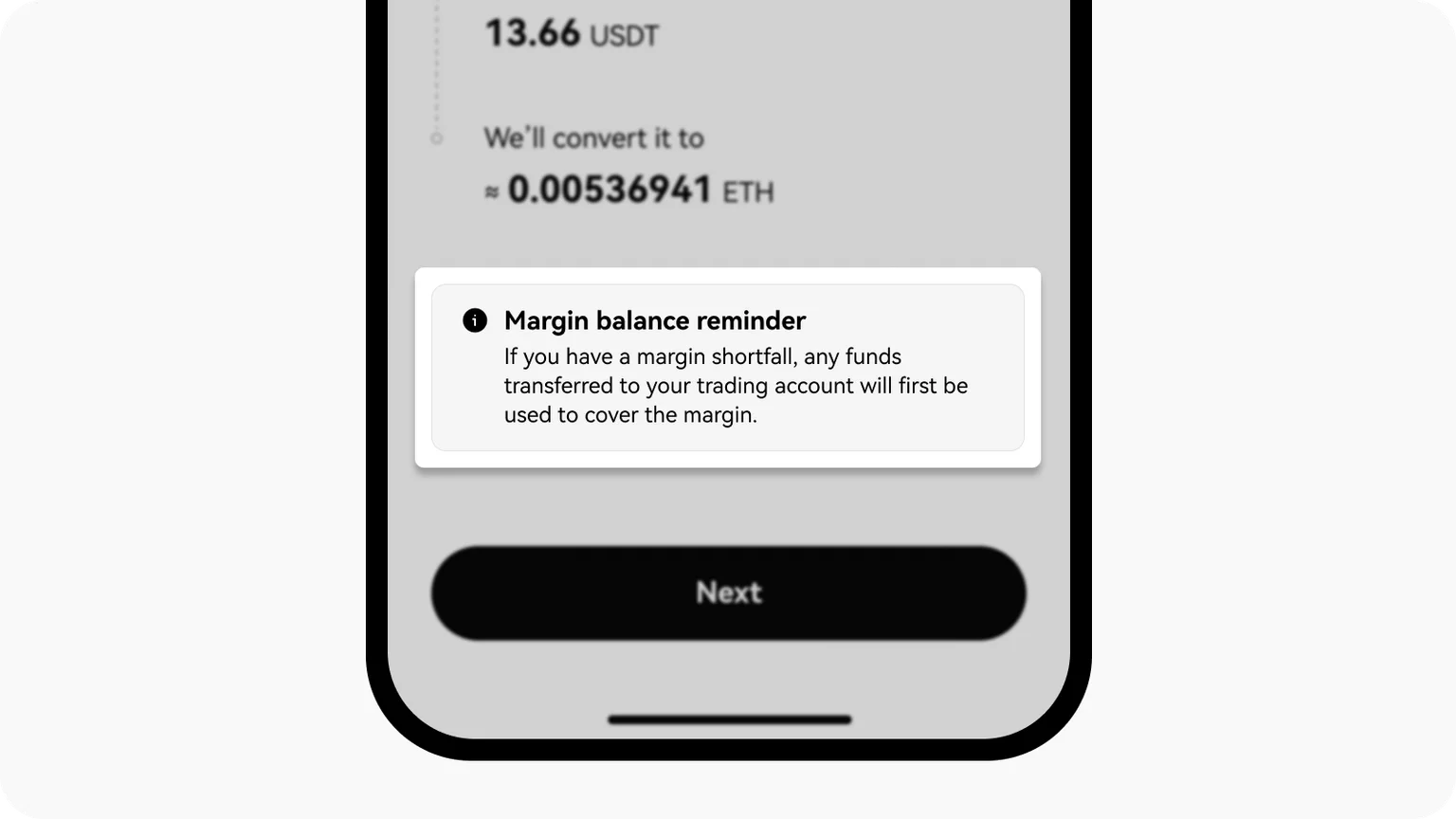 服務商不支援目標幣時，系統先買 USDT 再換成目標幣的提醒視窗
